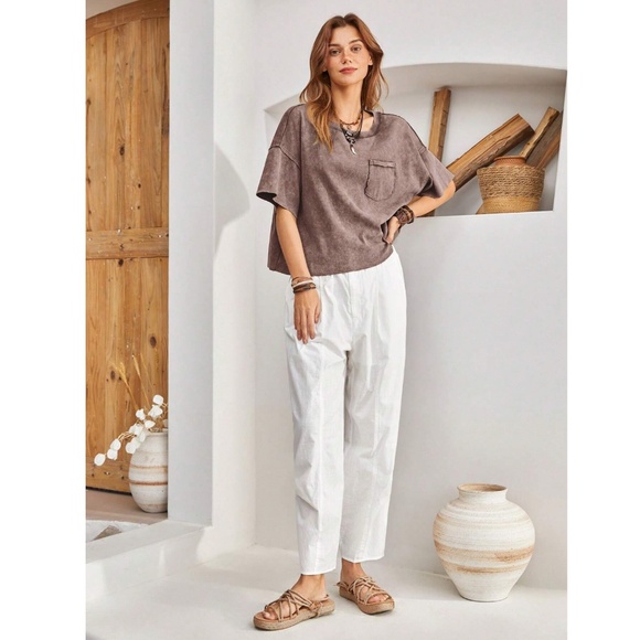 Coffee Brown Cotton Oversized Tee Shirt Raw Hem and Inside Out Stitches - Picture 3 of 9